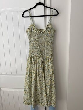 Free People Smocked Floral Midi Dress - Yellow Floral